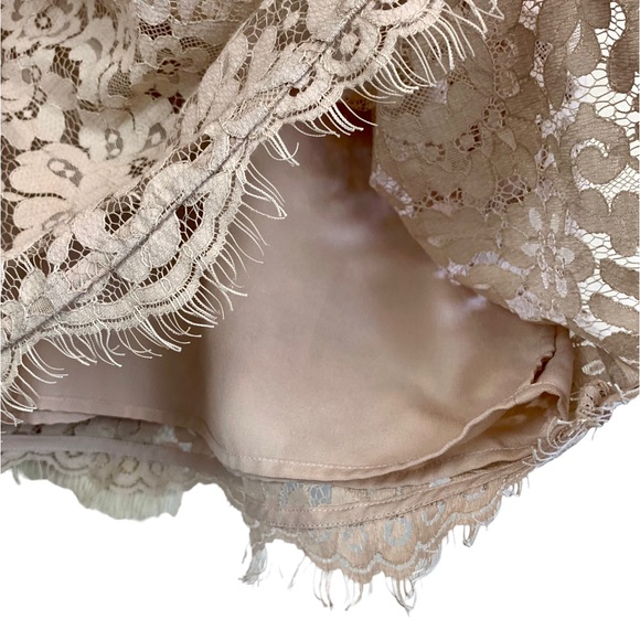 Joie Rori Lace Fringe Mini Dress Mushroom Tan Champage - Picture 6 of 14